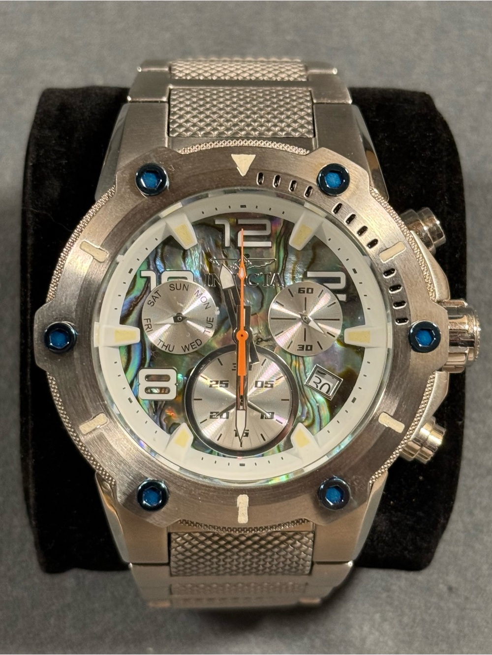 Invicta 25497 Speedway Viper Silver Watch Iridescent Abalone Dial Blue Accents